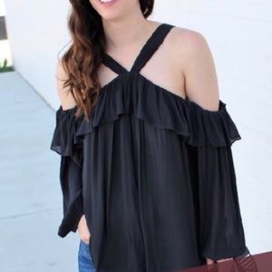 NTW LOFT cold shoulder ruffle top